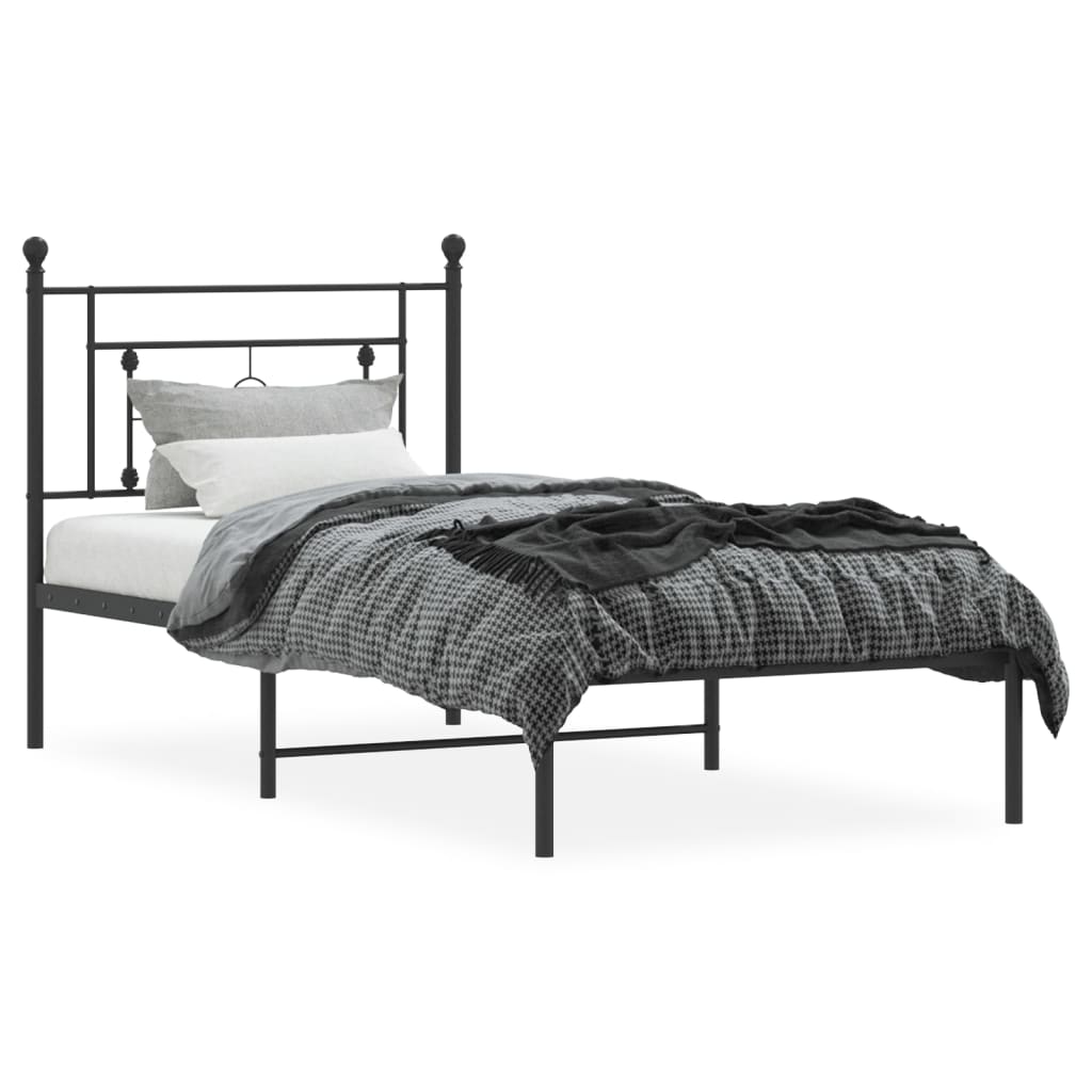 Sengeramme i metall med hodegavl svart 90x200 cm vidaXL