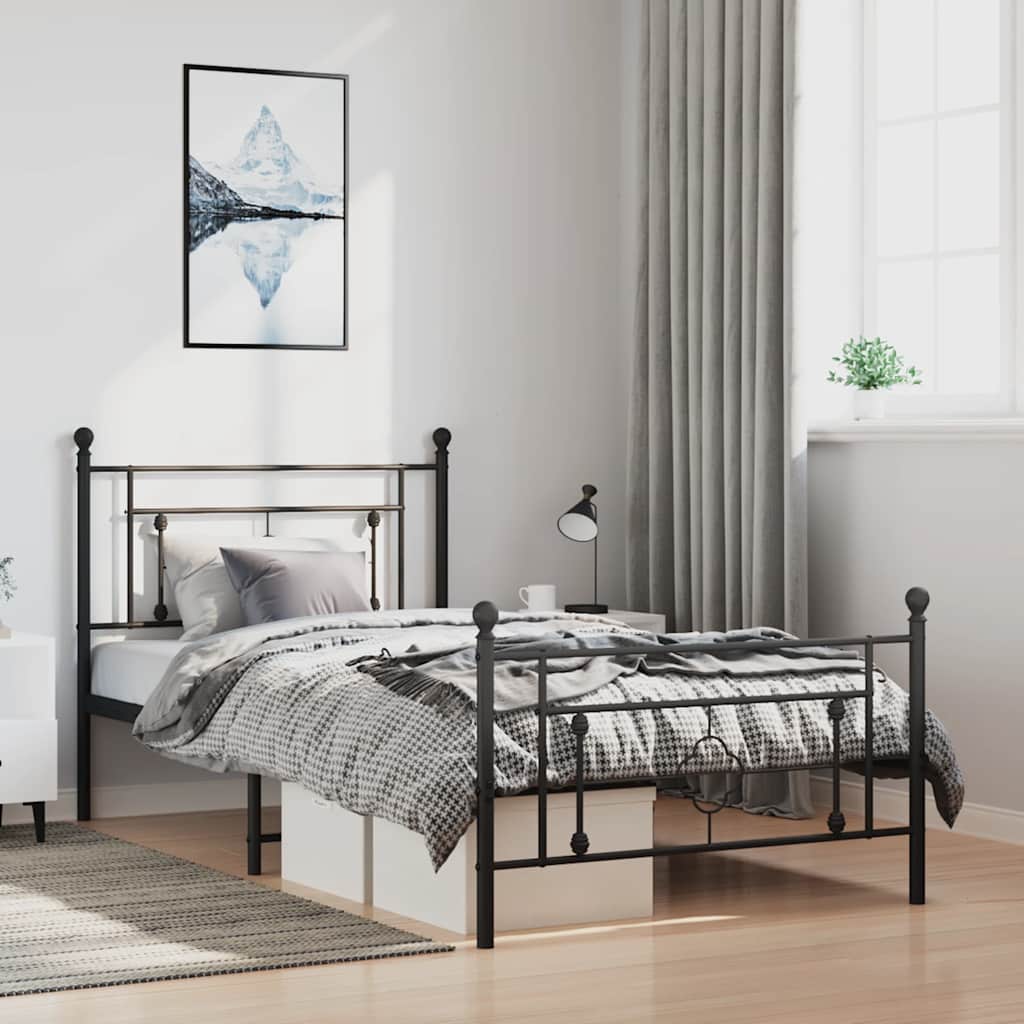 Sengeramme i metall med hode- og fotgavl svart 100x200 cm