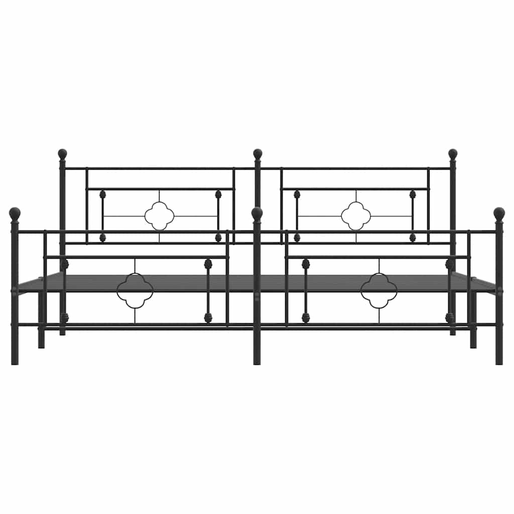 Sengeramme i metall med hode- og fotgavl svart 193x203 cm