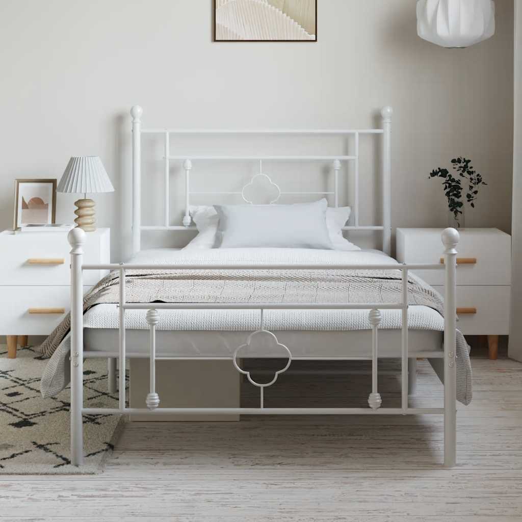 Sengeramme i metall med hode- og fotgavl hvit 100x200 cm