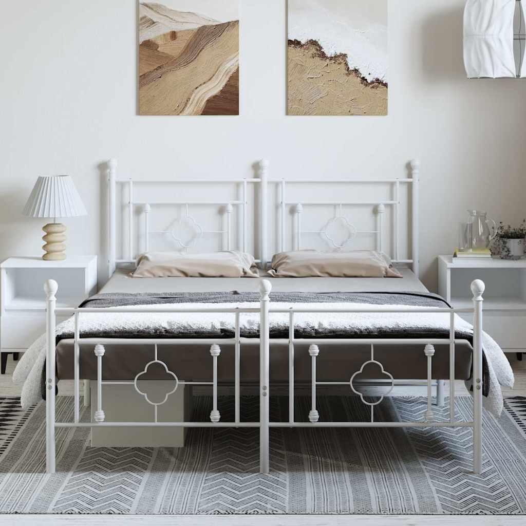 Sengeramme i metall med hode- og fotgavl hvit 150x200 cm