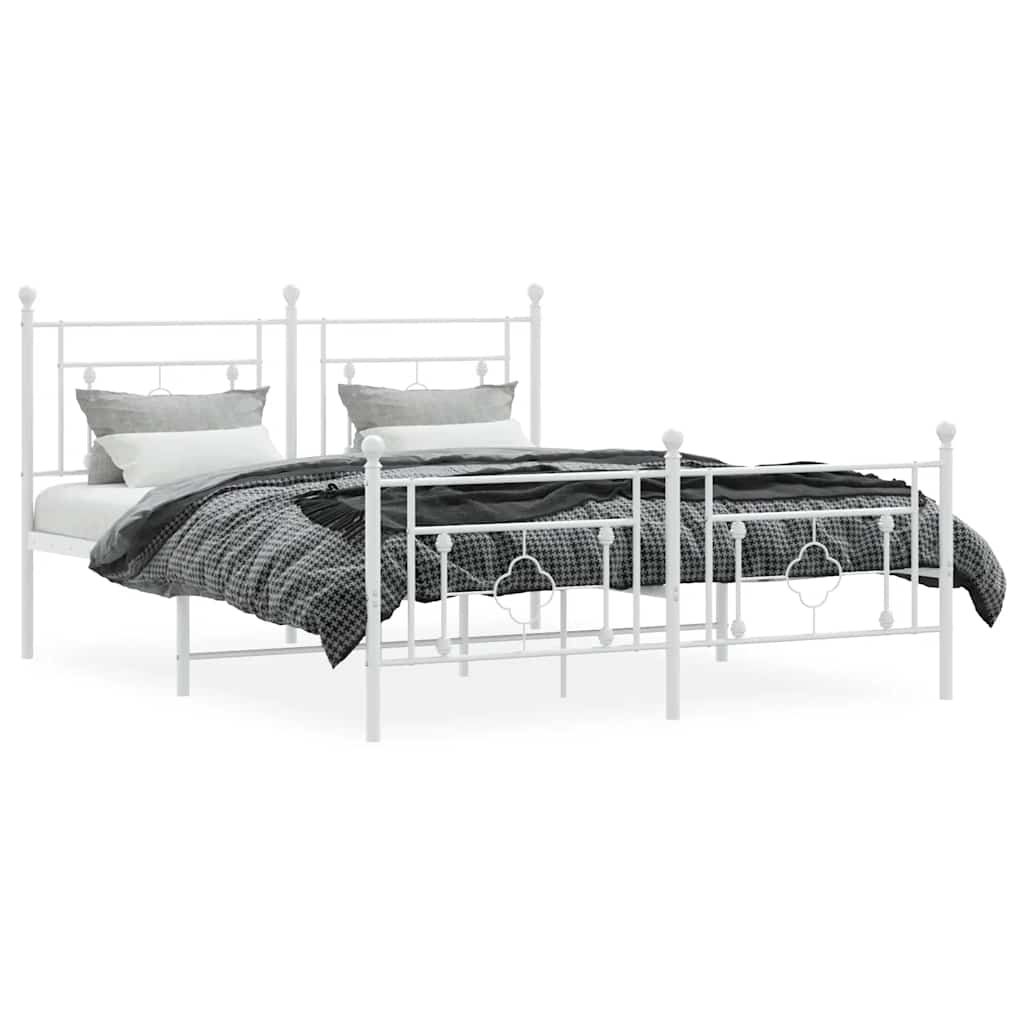 Sengeramme i metall med hode- og fotgavl hvit 150x200 cm
