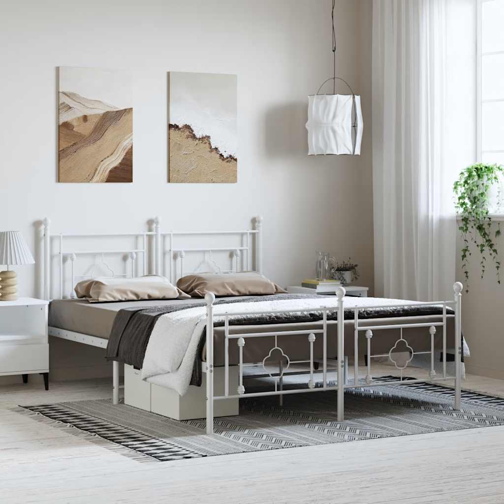 Sengeramme i metall med hode- og fotgavl hvit 150x200 cm