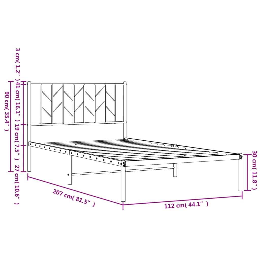 Sengeramme i metall med hodegavl svart 107x203 cm