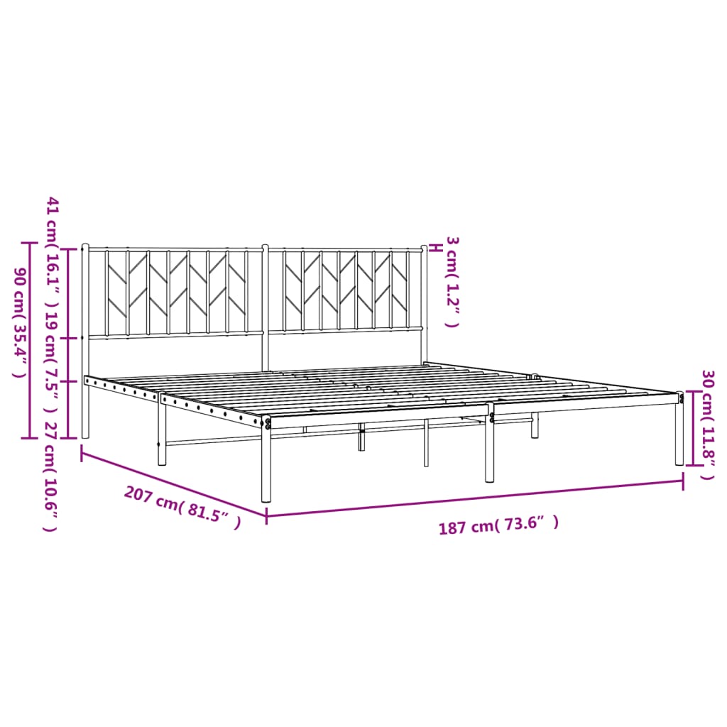 Sengeramme i metall med sengegavl svart 180x200 cm