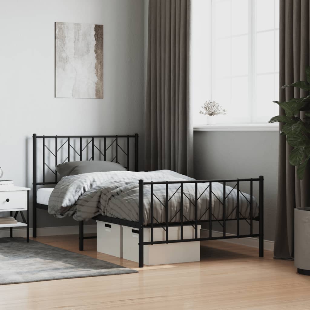 Sengeramme i metall med hode- og fotgavl svart 100x190 cm vidaXL