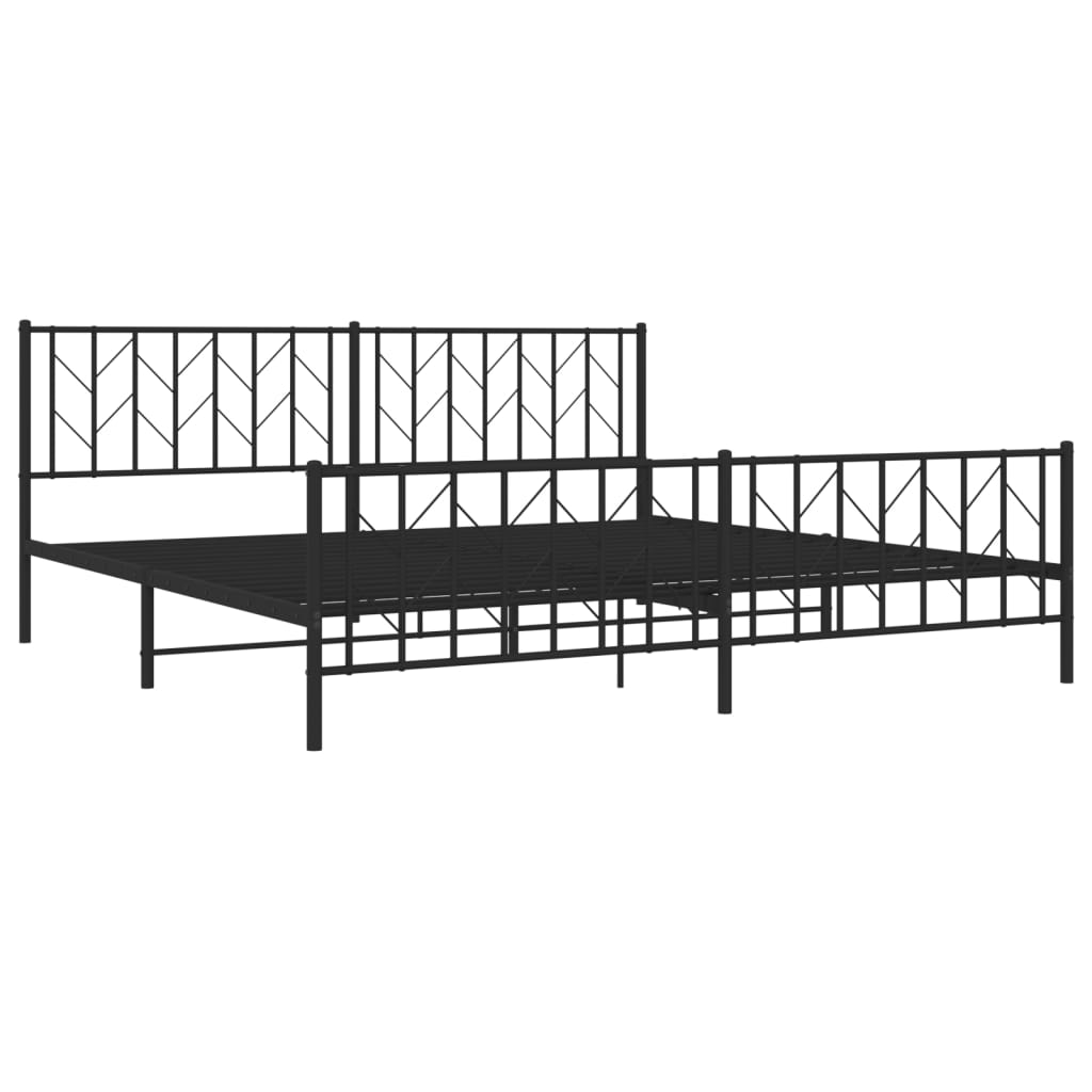 Sengeramme i metall med hode- og fotgavl svart 200x200 cm
