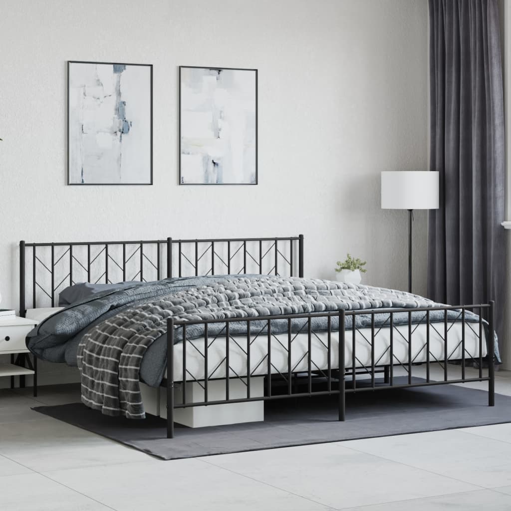 Sengeramme i metall med hode- og fotgavl svart 200x200 cm