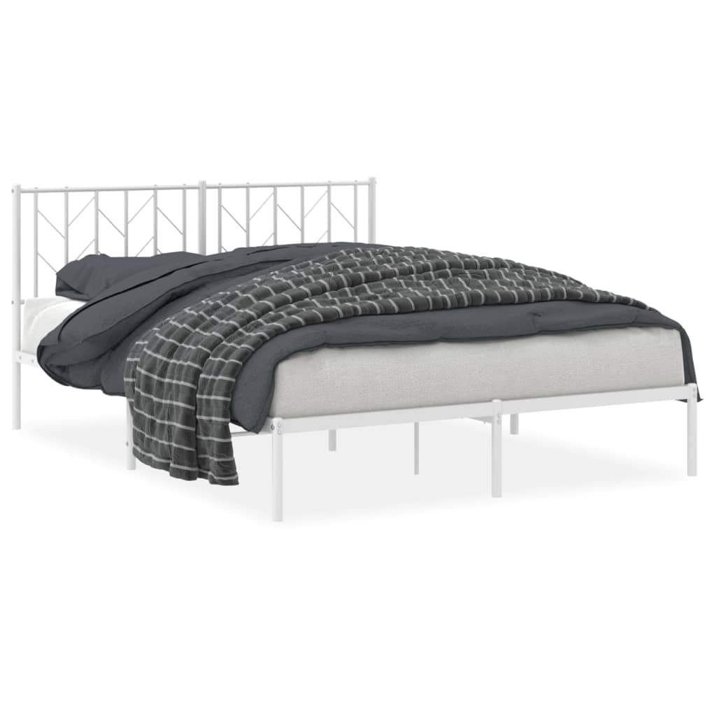 Sengeramme i metall med sengegavl hvit 150x200 cm