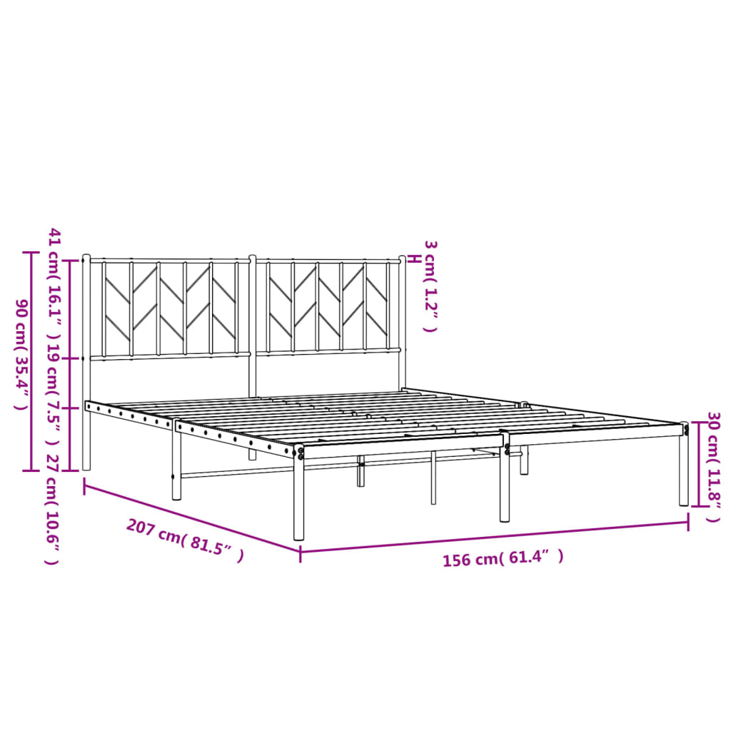 Sengeramme i metall med sengegavl hvit 150x200 cm