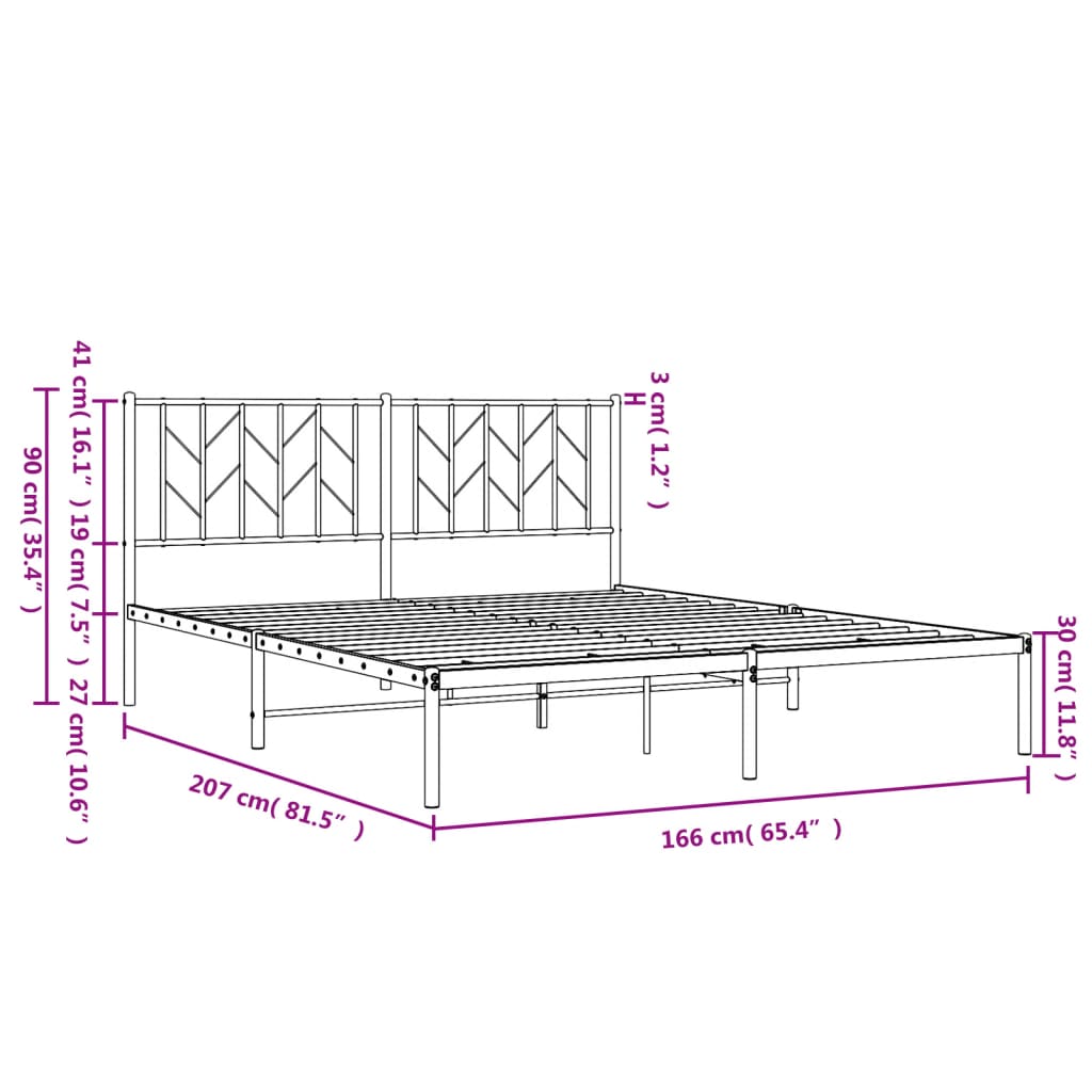 Sengeramme i metall med sengegavl hvit 160x200 cm