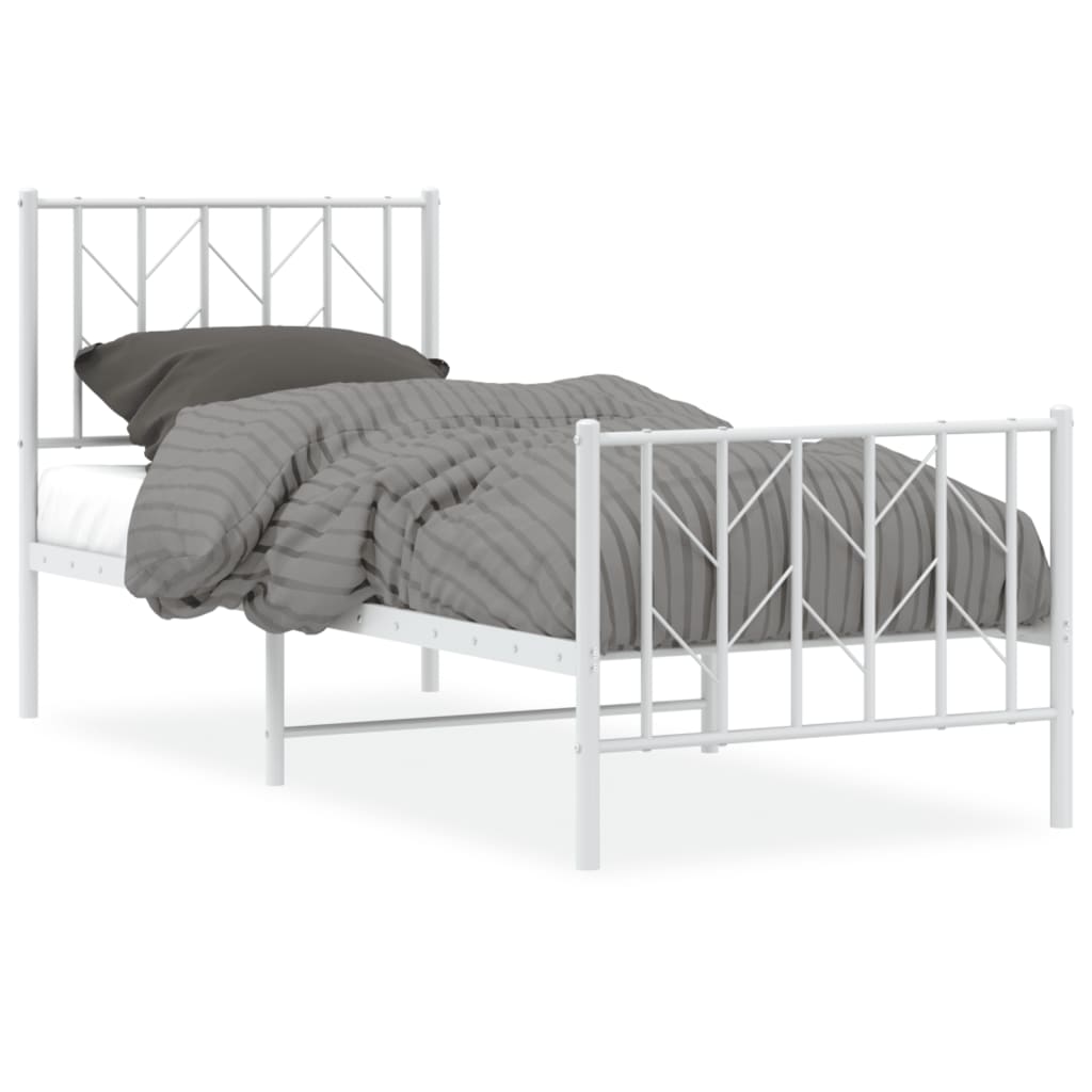 Sengeramme i metall med hode- og fotgavl hvit 75x190 cm