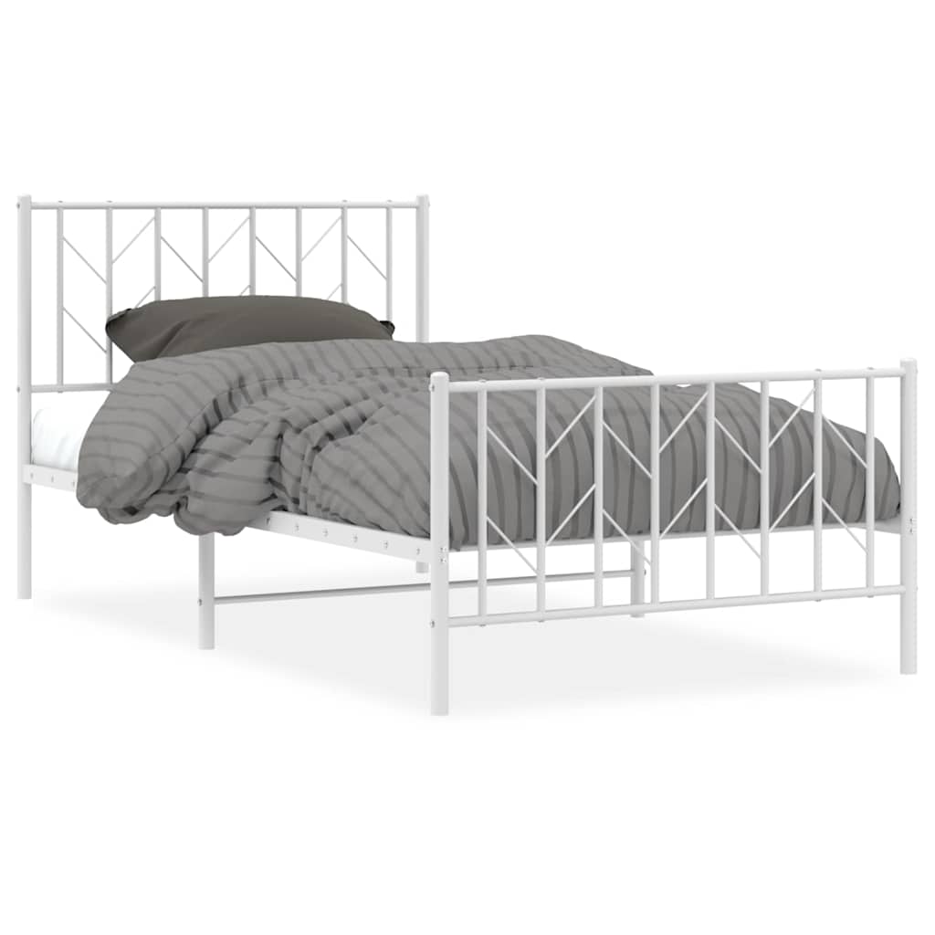 Sengeramme i metall med hode- og fotgavl hvit 100x200 cm