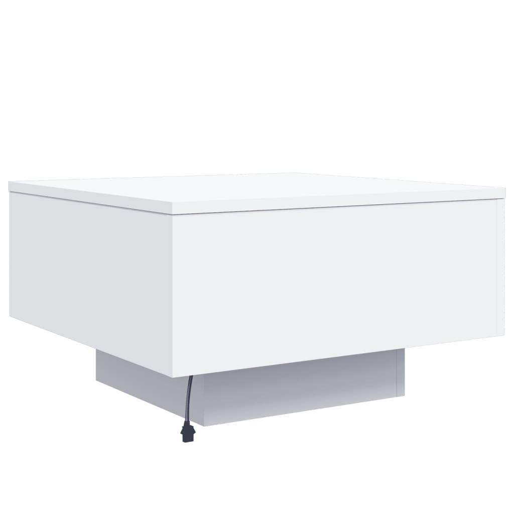 Salongbord med LED-lys hvit 55x55x31 cm