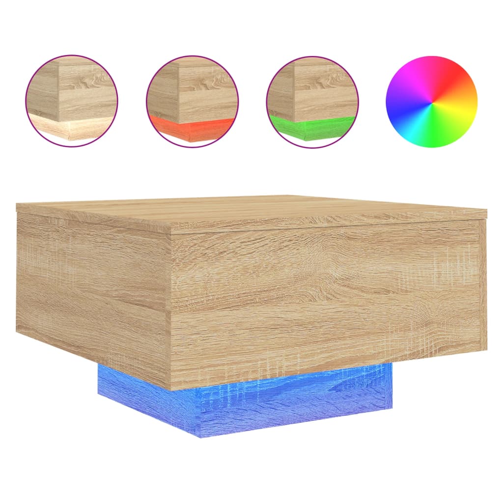 Salongbord med LED-lys sonoma eik 55x55x31 cm
