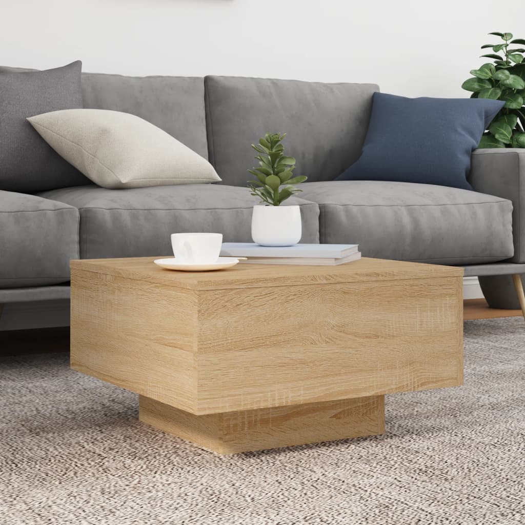 Salongbord med LED-lys sonoma eik 55x55x31 cm