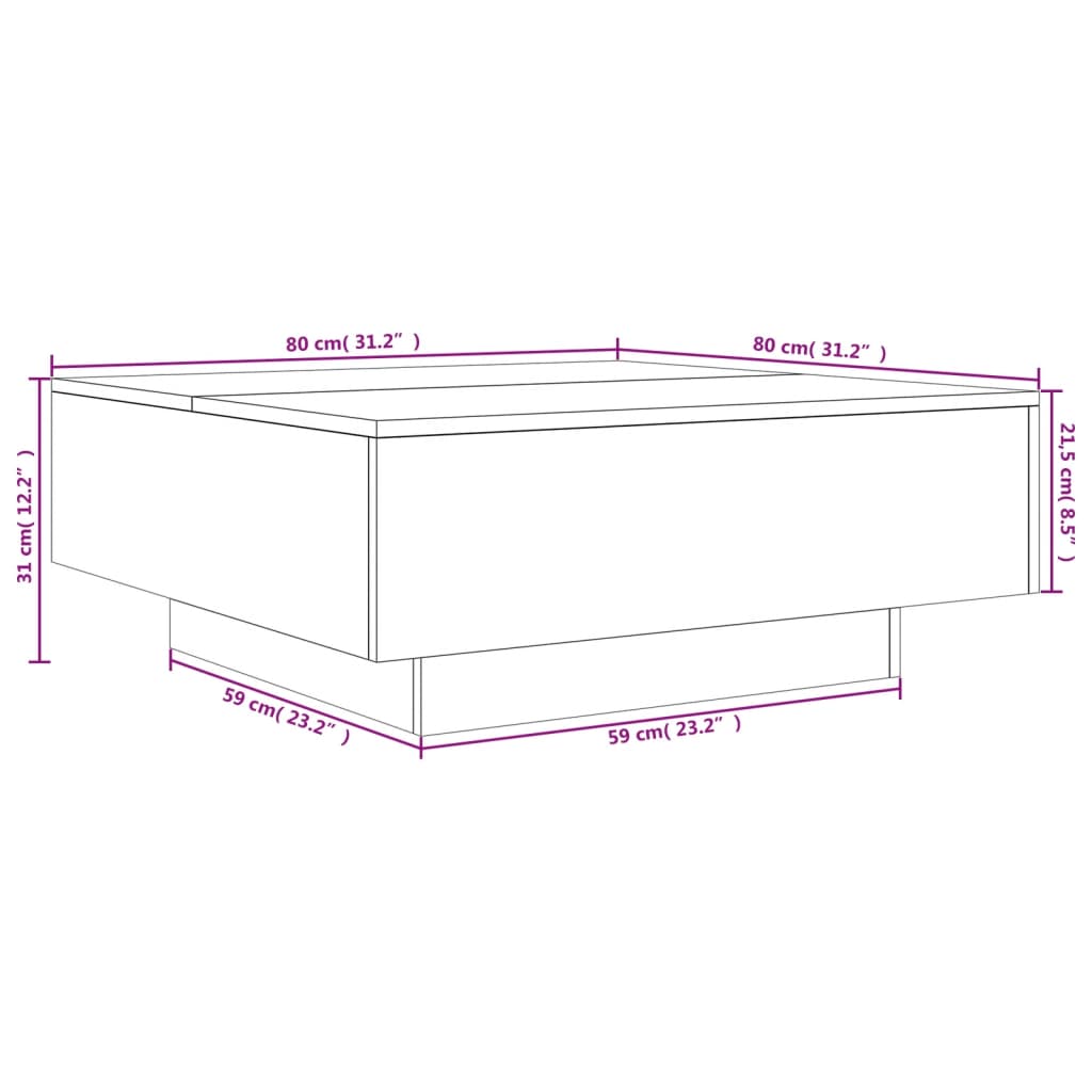 Salongbord sonoma eik 80x80x31 cm sponplate