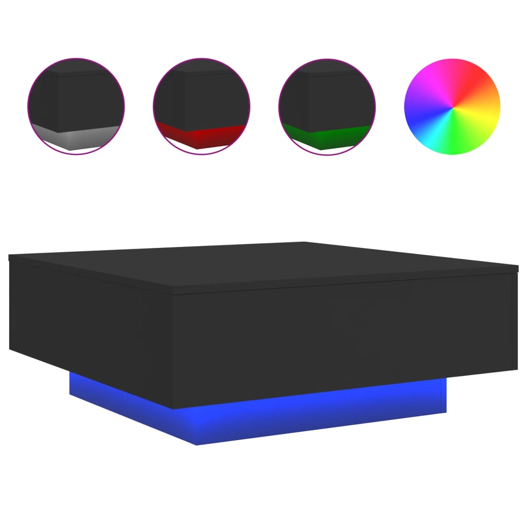 Salongbord med LED-lys svart 80x80x31 cm