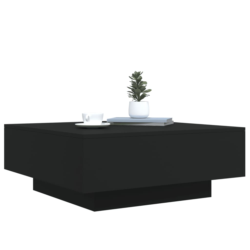 Salongbord med LED-lys svart 80x80x31 cm