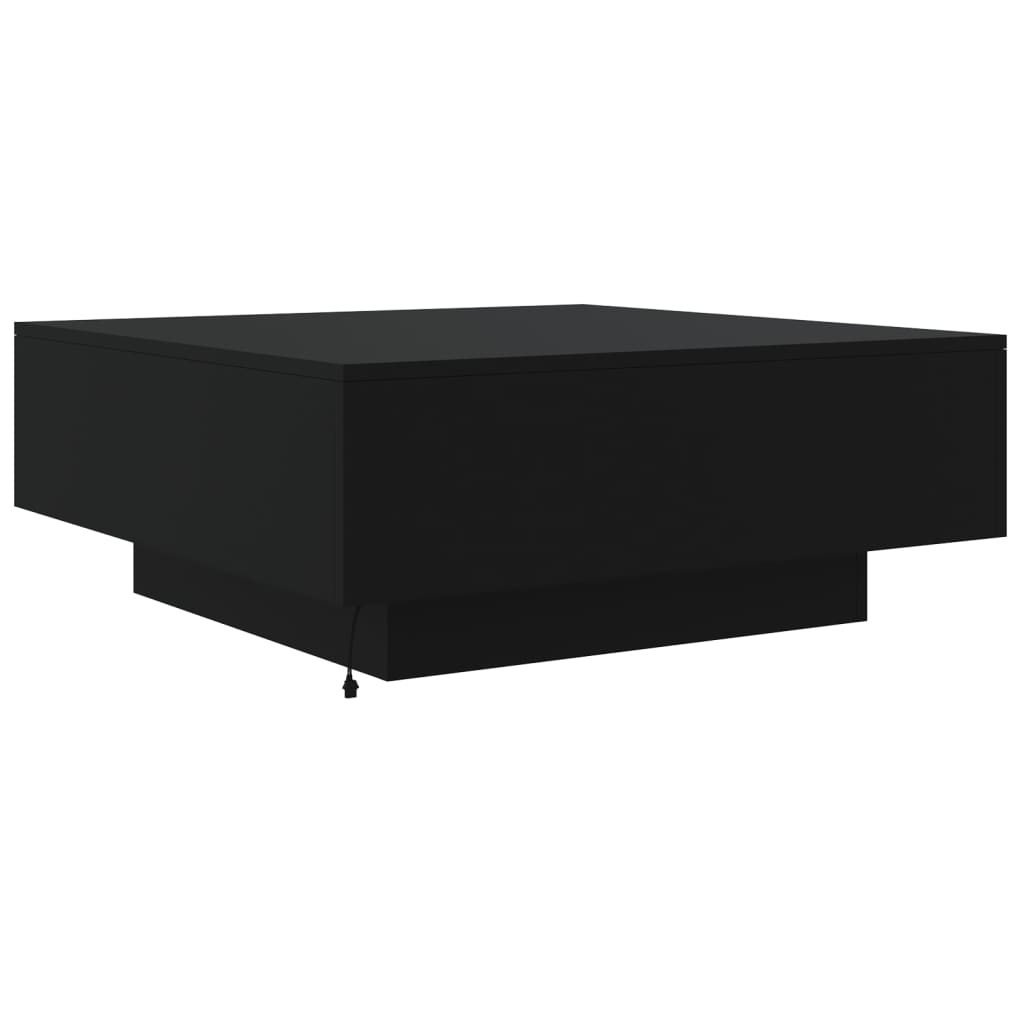 Salongbord med LED-lys svart 80x80x31 cm