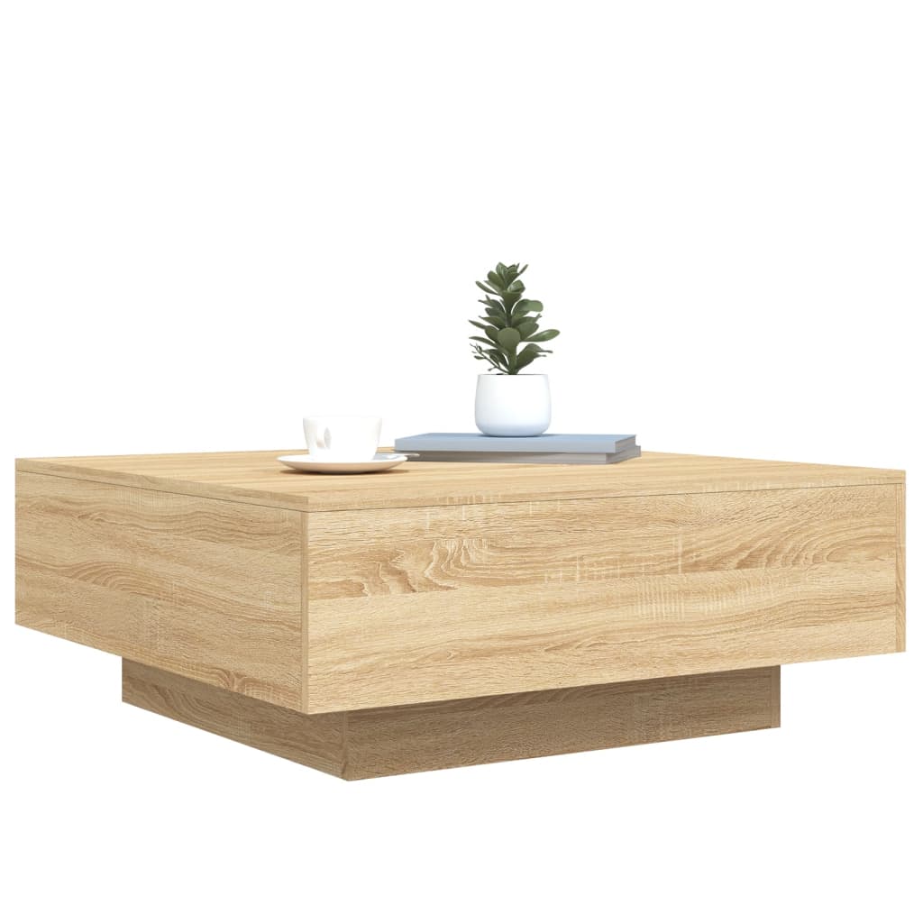 Salongbord med LED-lys sonoma eik 80x80x31 cm