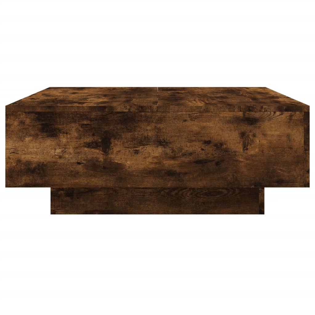 Salongbord med LED-lys røkt eik 80x80x31 cm