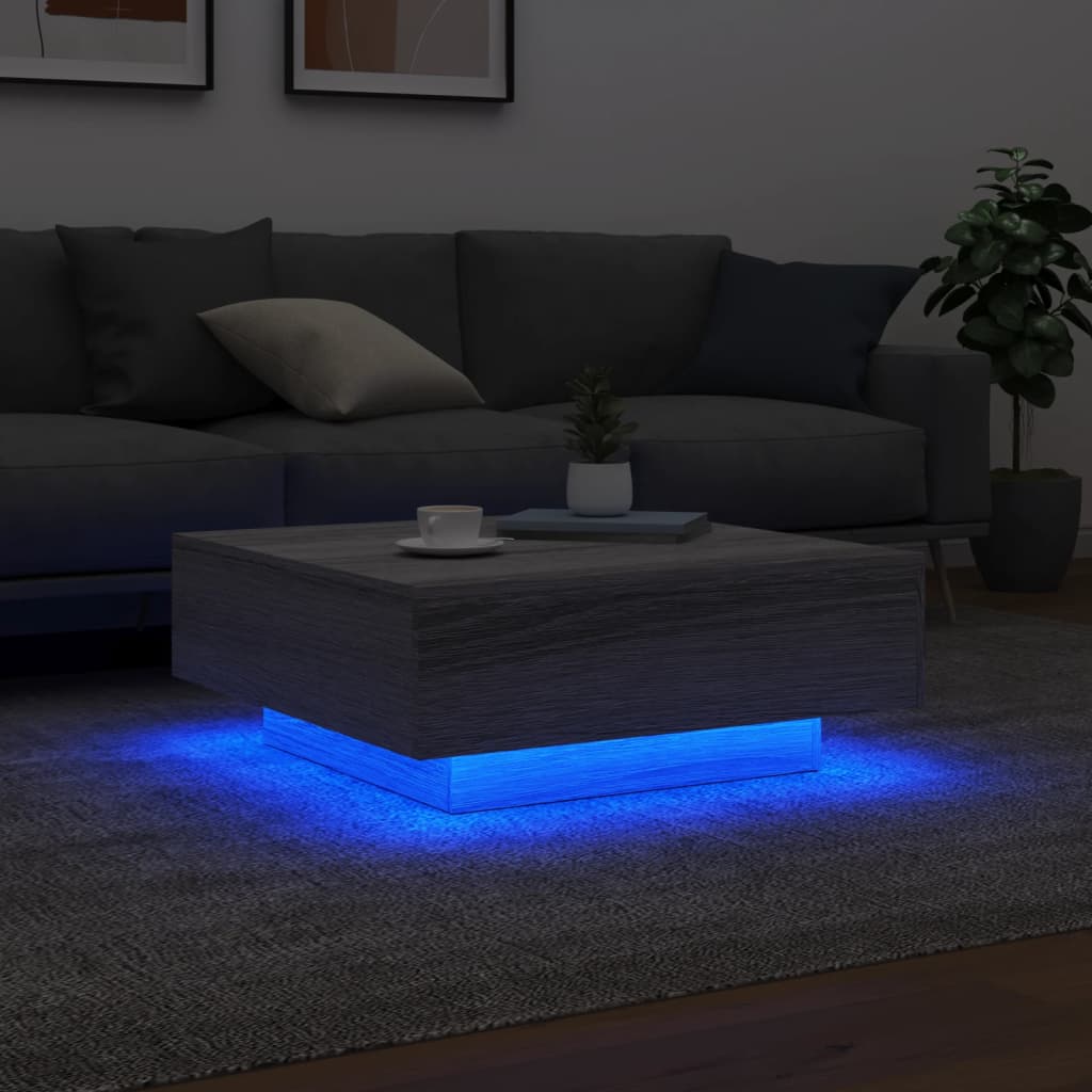 Salongbord med LED-lys grå sonoma 80x80x31 cm