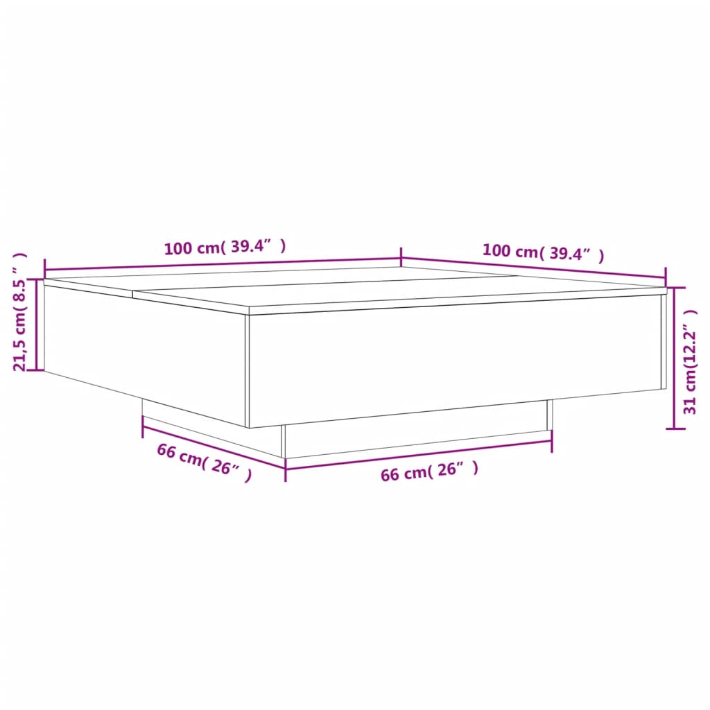 Salongbord betonggrå 100x100x31 cm konstruert tre