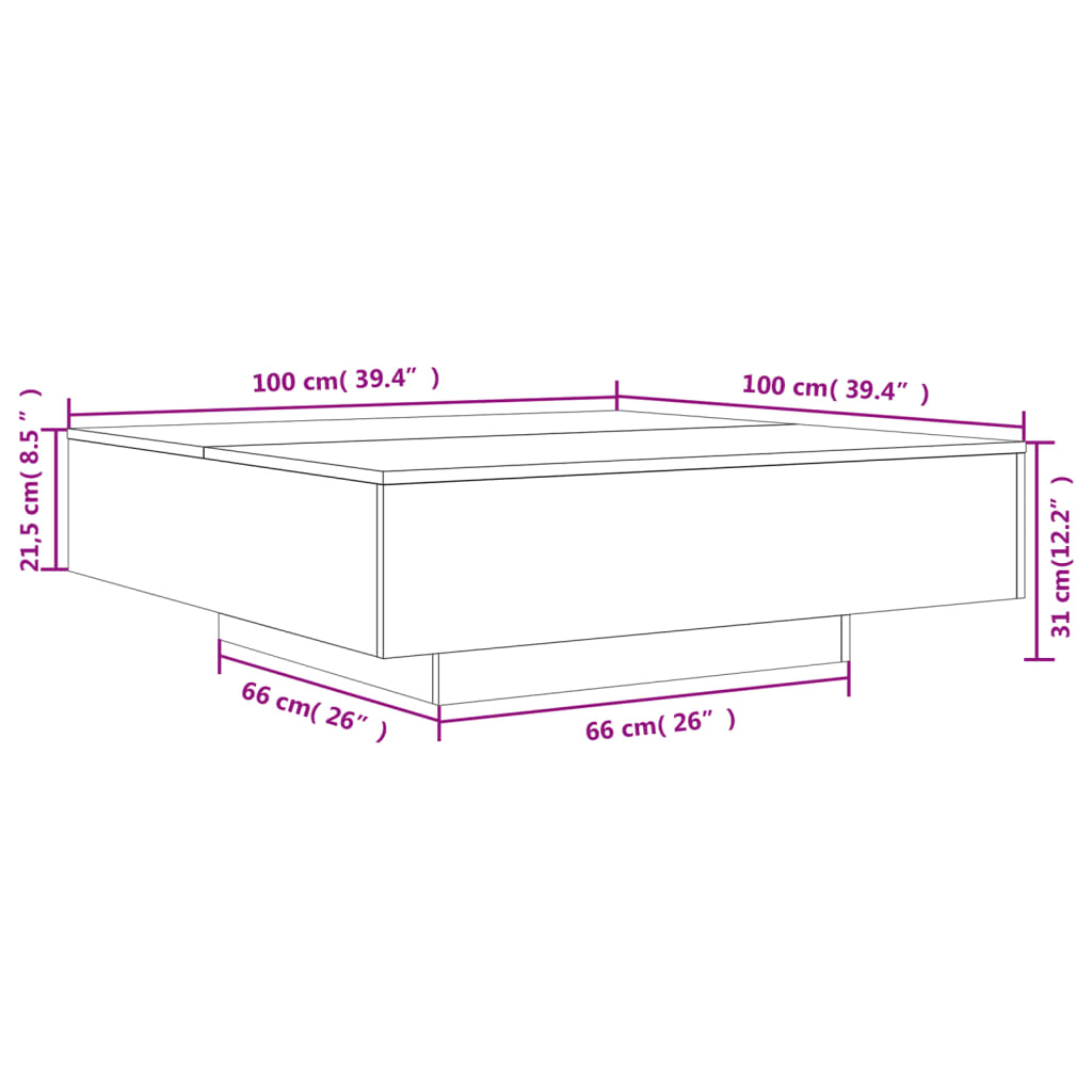 Salongbord røkt eik 100x100x31 cm konstruert tre