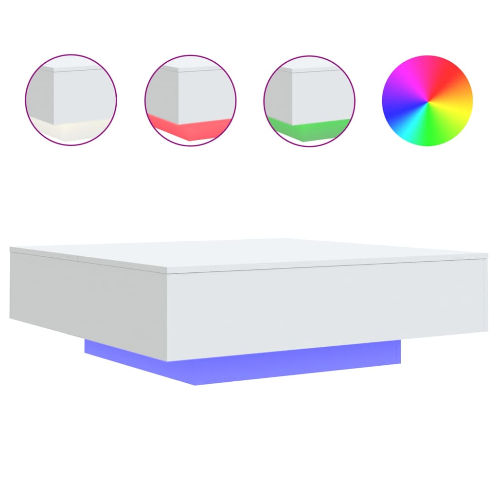 Salongbord med LED-lys hvit 100x100x31 cm