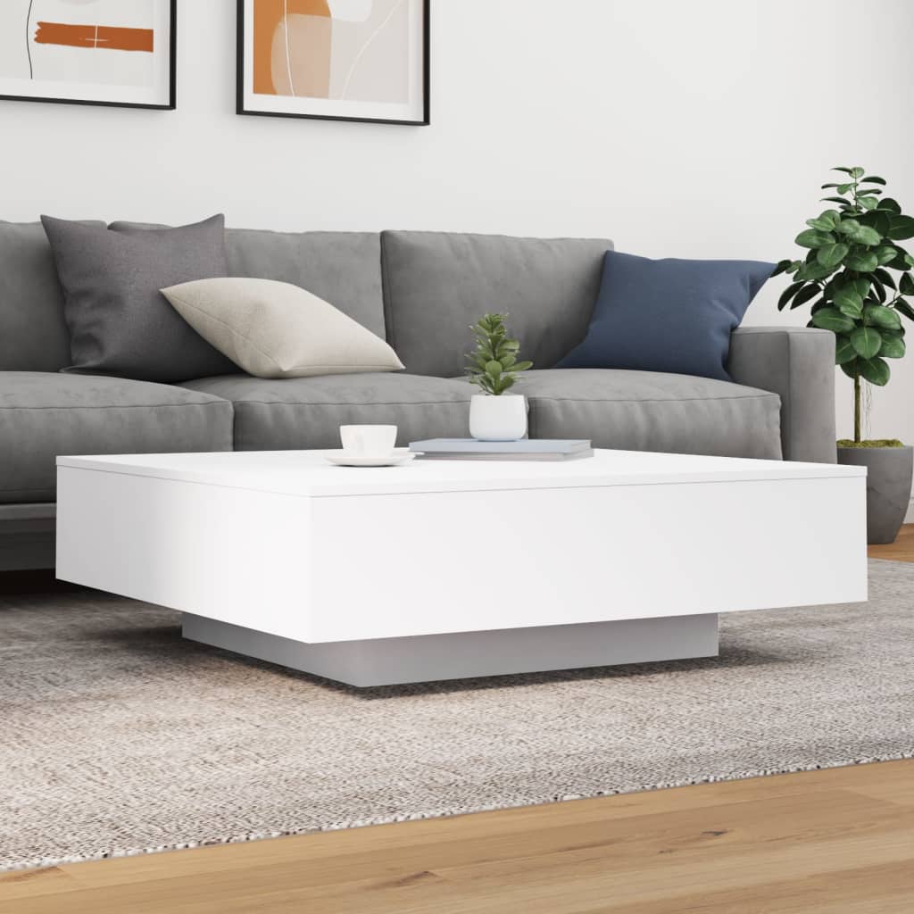 Salongbord med LED-lys hvit 100x100x31 cm