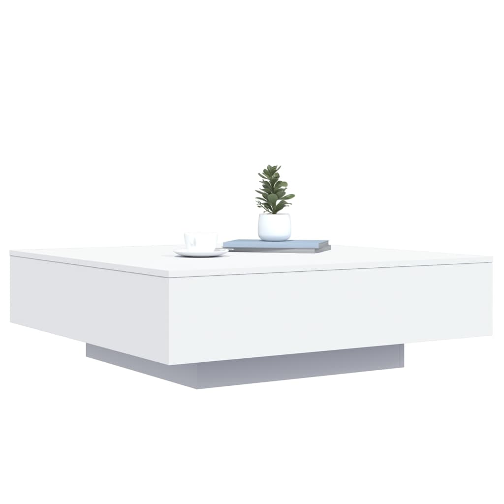 Salongbord med LED-lys hvit 100x100x31 cm