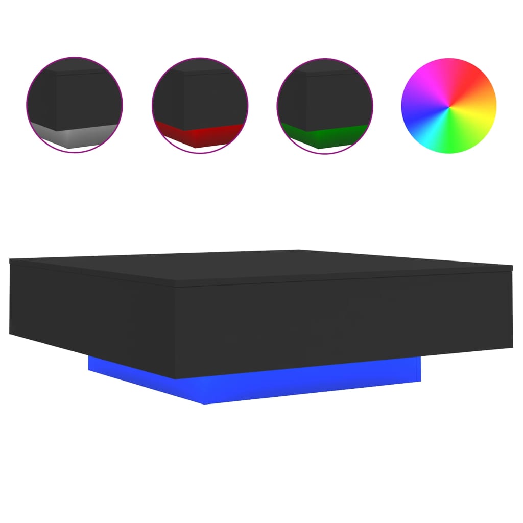 Salongbord med LED-lys svart 100x100x31 cm