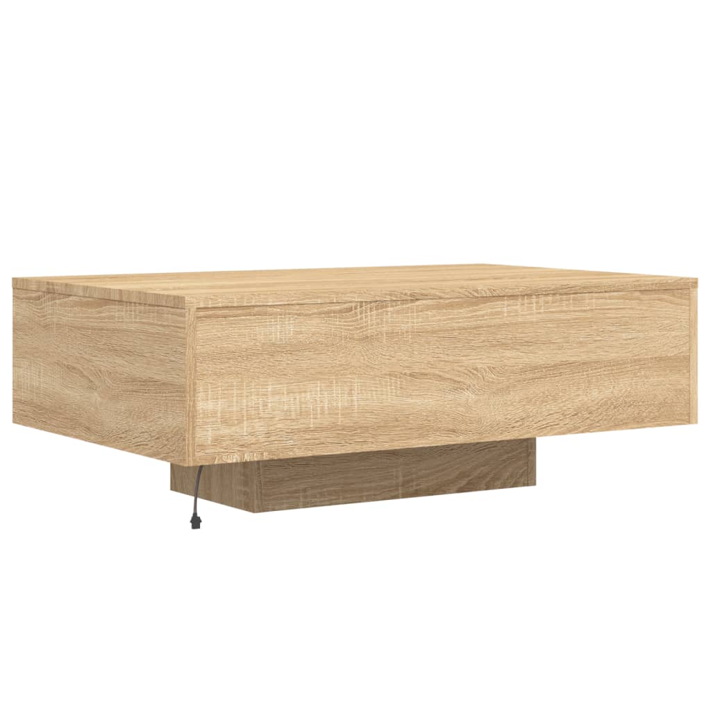 Salongbord med LED-lys sonoma eik 85x55x31 cm