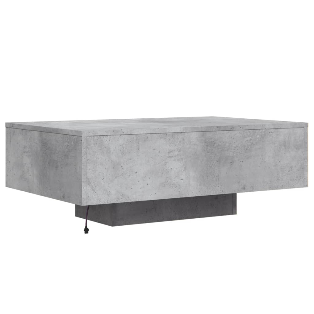 Salongbord med LED-lys betonggrå 85x55x31 cm
