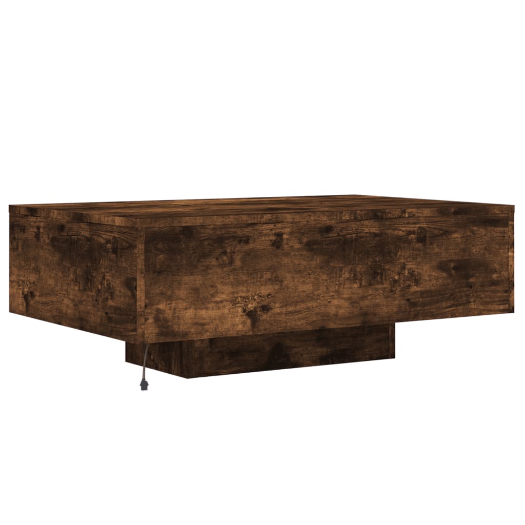 Salongbord med LED-lys røkt eik 85x55x31 cm