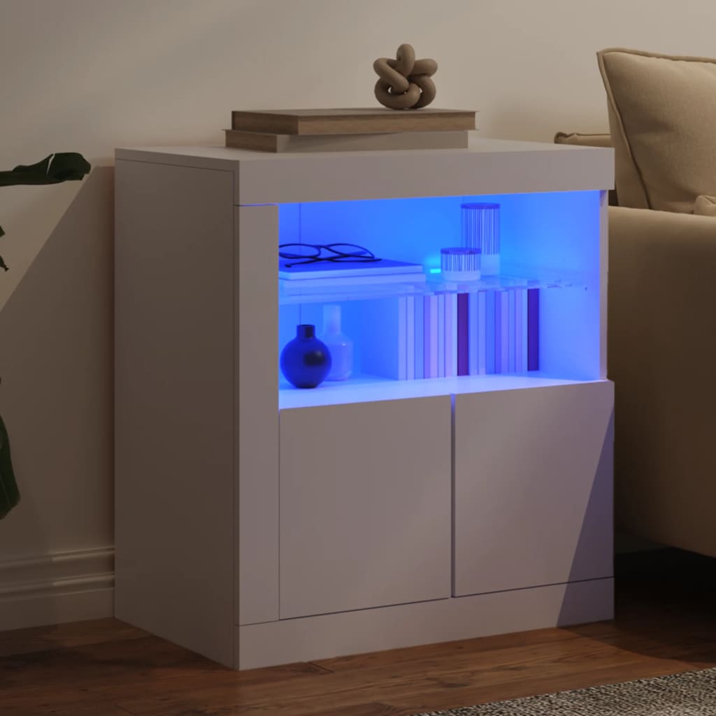 Skjenk med LED-lys hvit 60,5x37x67 cm