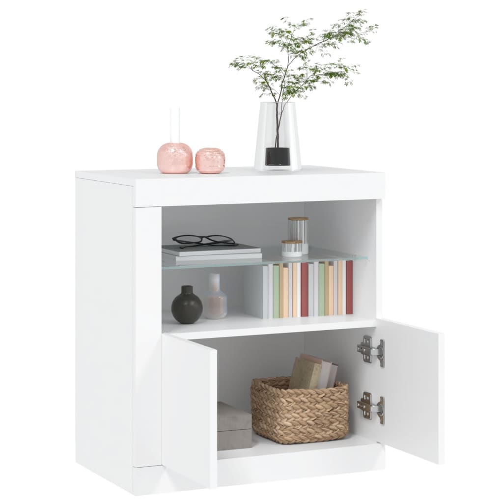 Skjenk med LED-lys hvit 60,5x37x67 cm