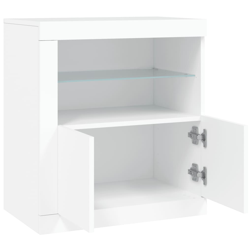 Skjenk med LED-lys hvit 60,5x37x67 cm