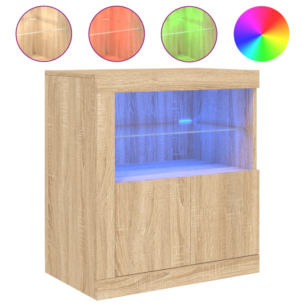 Skjenk med LED-lys sonoma eik 60,5x37x67 cm vidaXL