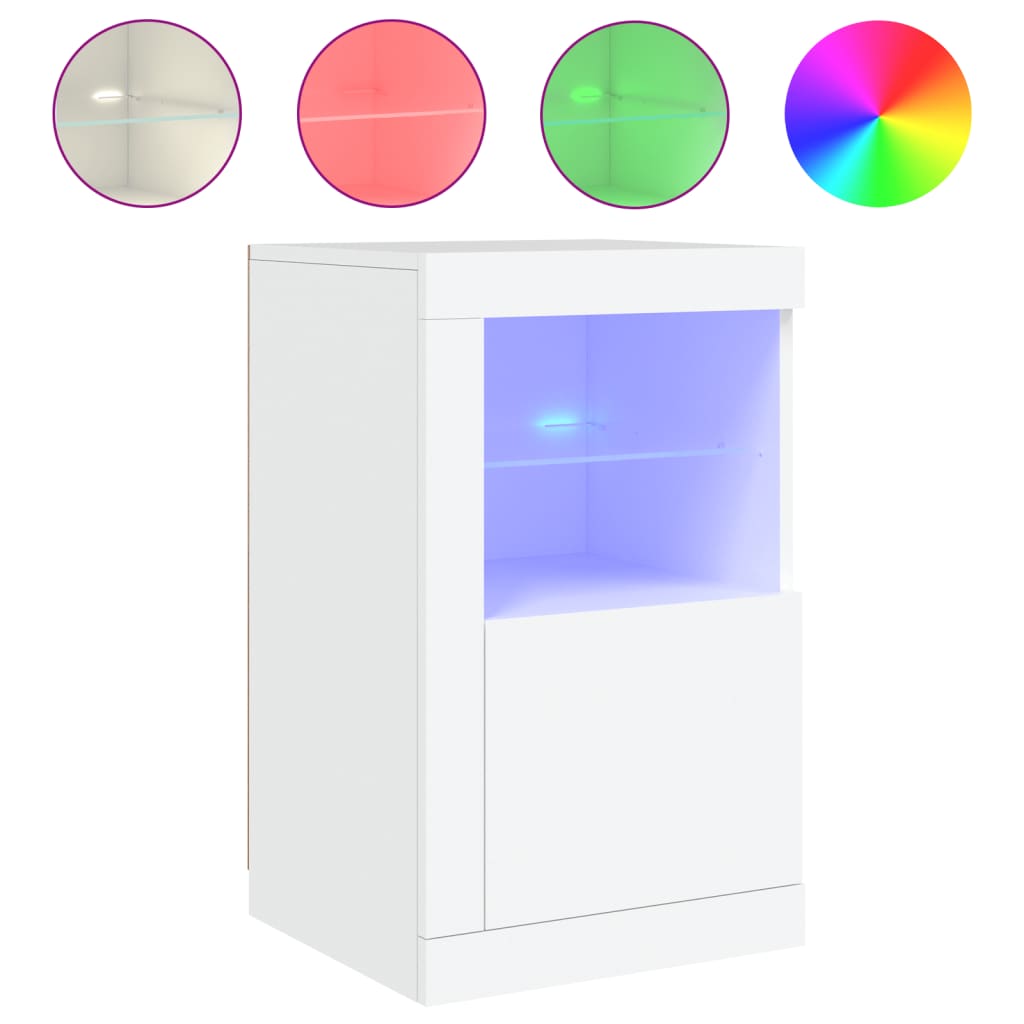 Sideskap med LED 2 stk hvit konstruert tre