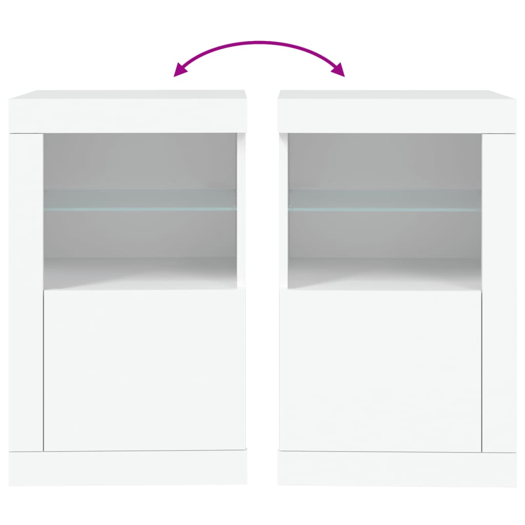 Sideskap med LED 2 stk hvit konstruert tre