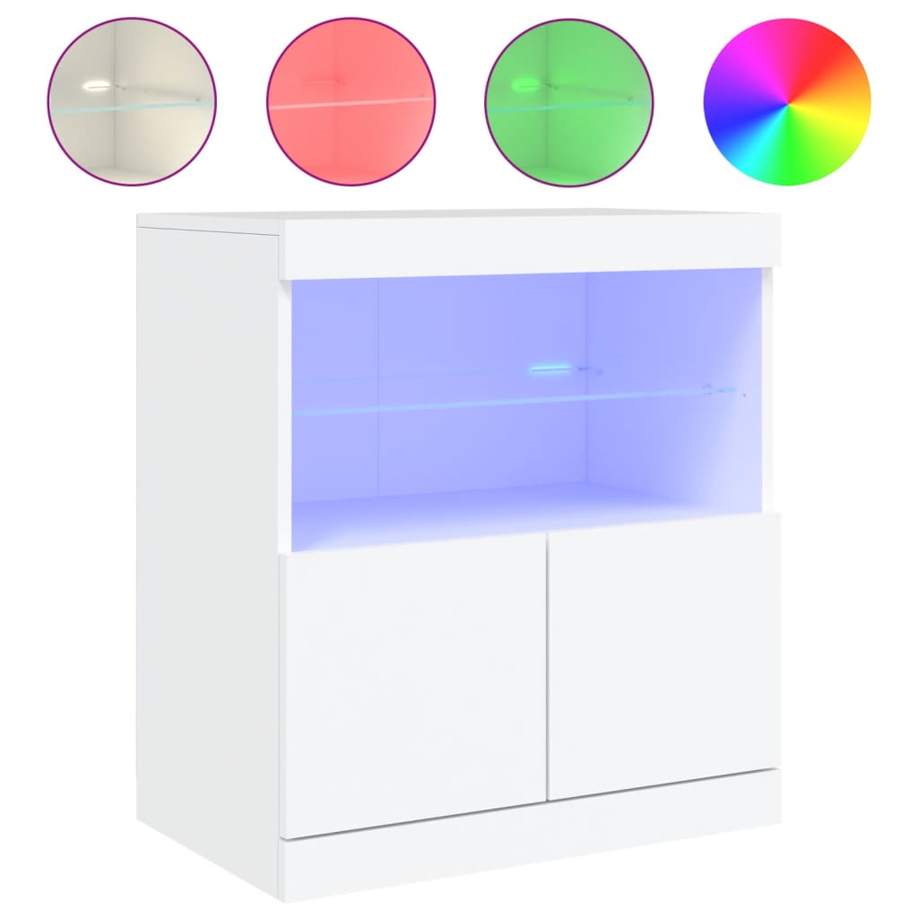 Skjenk med LED-lys hvit 60x37x67 cm
