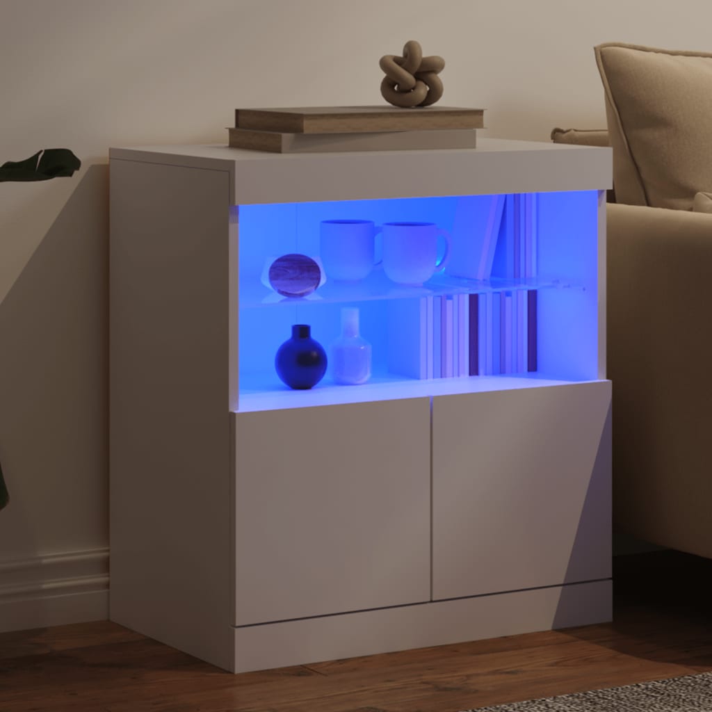 Skjenk med LED-lys hvit 60x37x67 cm