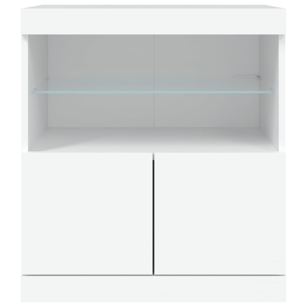 Skjenk med LED-lys hvit 60x37x67 cm