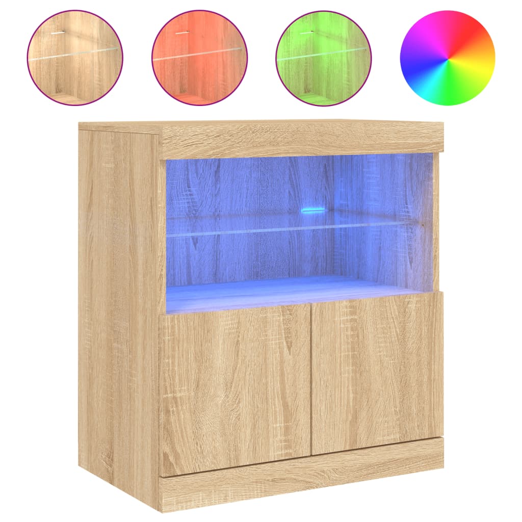 Skjenk med LED-lys sonoma eik 60x37x67 cm