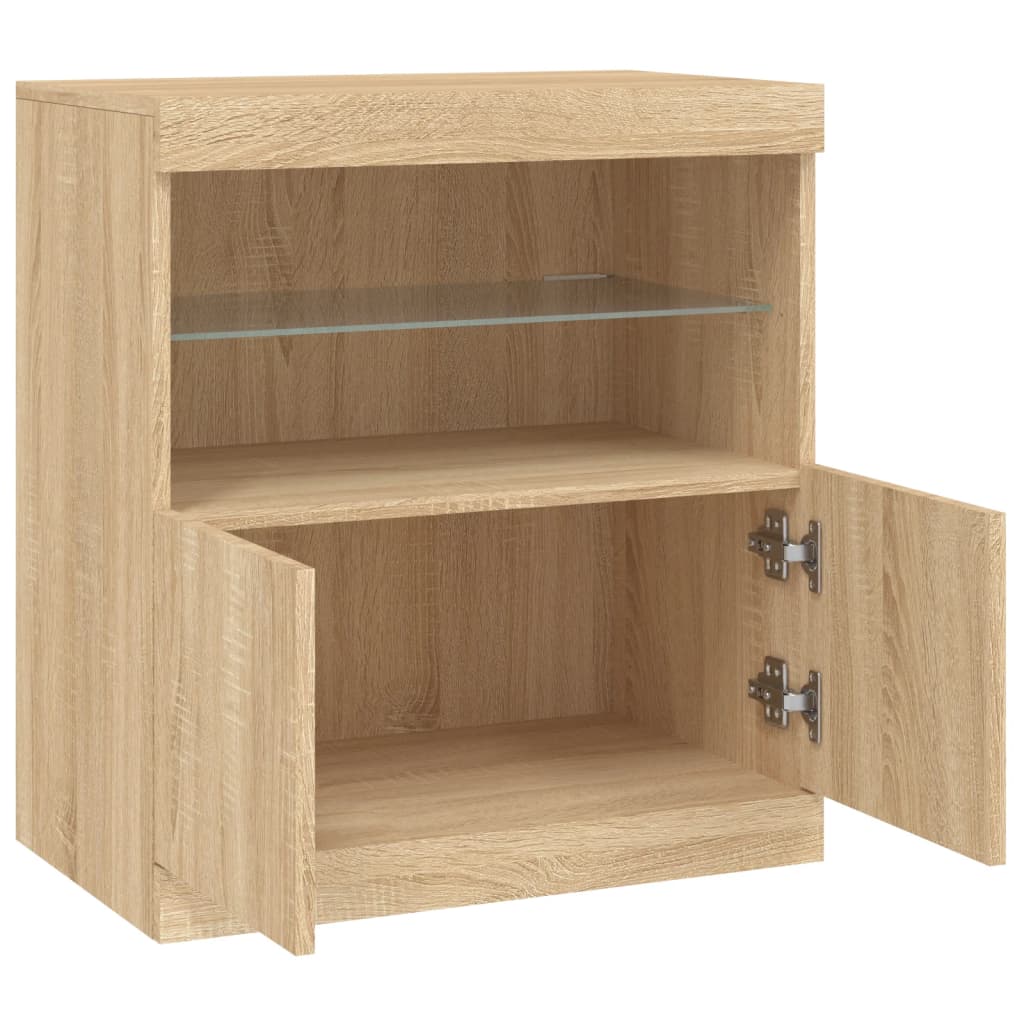 Skjenk med LED-lys sonoma eik 60x37x67 cm