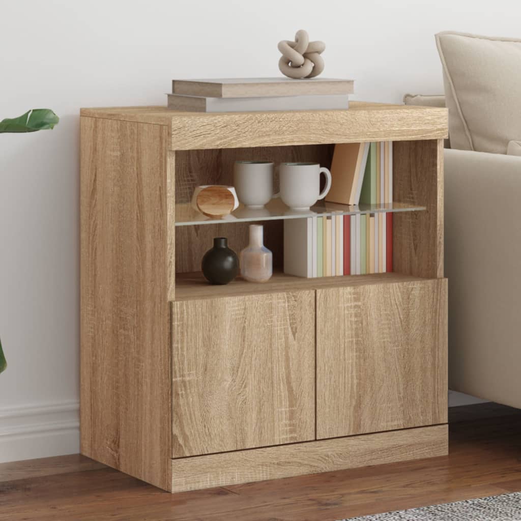 Skjenk med LED-lys sonoma eik 60x37x67 cm