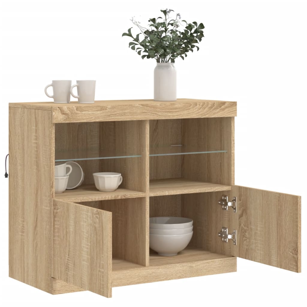 Skjenk med LED-lys sonoma eik 81x37x67 cm