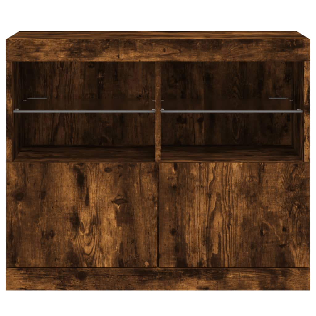 Skjenk med LED-lys røkt eik 81x37x67 cm